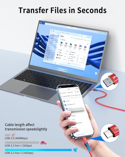 Image of LDLrui USB C Data Cable 10Gbps, 10ft, 1-Pack, Red, Braided