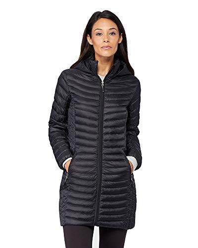 32 DEGREES Womens Ultra-Light Down Long Packable Jacket, Black, Size Small