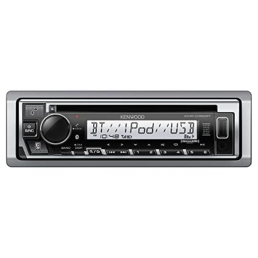 KENWOOD KMR-D382BT Car & Marine Stereo - Single Din, Bluetooth Audio, CD USB MP3, Aux in, AM FM Radio SiriusXM Ready, Weatherproof, Multi Color Illumination