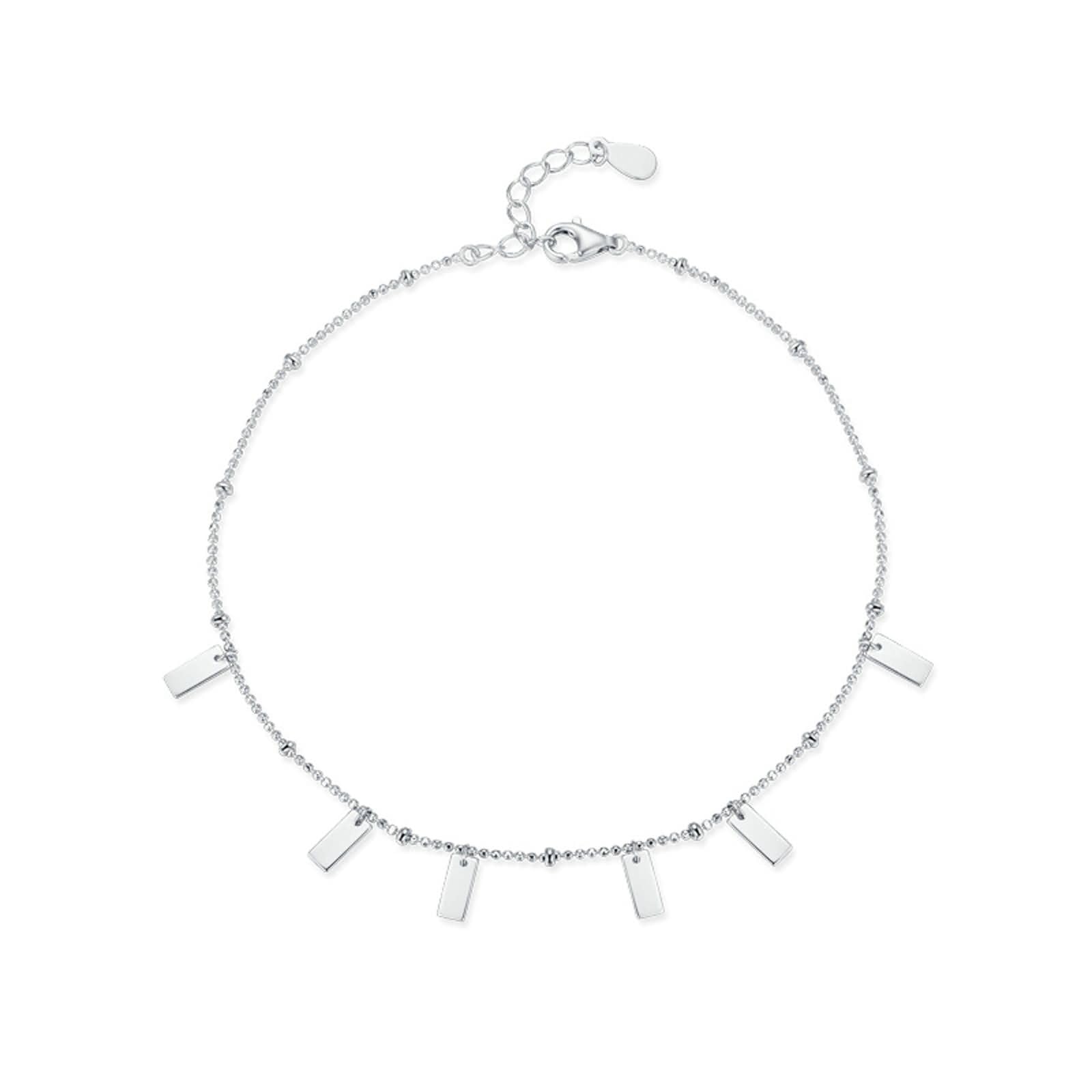Braccialetto Donna Oro Bianco 9 Carati / 14 Carati / 18 Carati, Catena con Rettangolo, Regolabile 16 CM + 5 CM, Bracciale Catena Donna Argento
