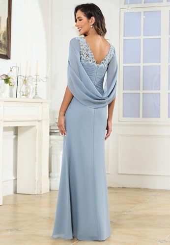 Fu Jiang Women's Lace Mermaid Mother of The Bride Dresses for Wedding Long Chiffon V Neck Formal Evening Gowns2