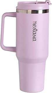 Nestasia GripSip40 Tumbler with Straw & Side Handle 1.2L | Insulated Stainless Steel Sipper Water Bottle for Adults with Dual Flip Opening Sip-Swig Leakproof Lid for Office & Gym (Lilac Haze)