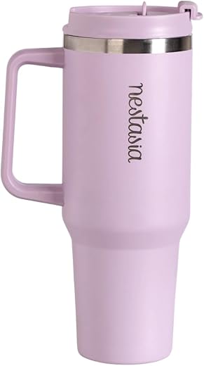 Nestasia GripSip40 Tumbler with Straw & Side Handle 1.2L | Insulated Stainless Steel Sipper Water Bottle for Adults with D...