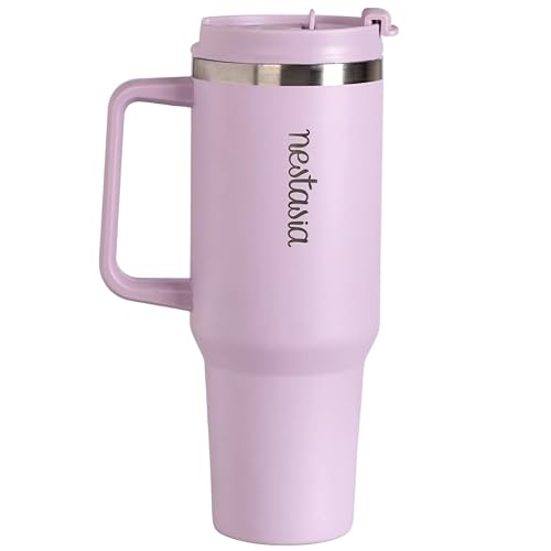 Nestasia GripSip40 Tumbler with Straw & Side Handle 1.2L | Insulated Stainless Steel Sipper Water Bottle for Adults with Dual Flip Opening Sip-Swig Leakproof Lid for Office & Gym (Lilac Haze)