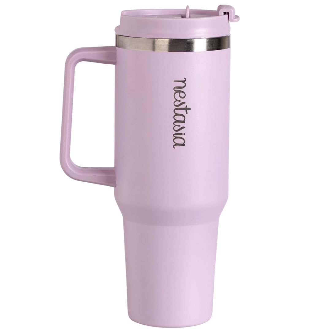 Nestasia GripSip40 Tumbler with Straw & Side Handle 1.2L | Insulated Stainless Steel Sipper Water Bottle for Adults with Dual Flip Opening Sip-Swig Leakproof Lid for Office & Gym (Lilac Haze)