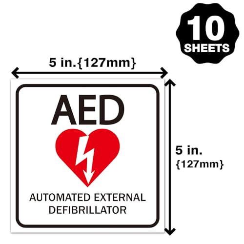 AED Stickers, 10 Pack Automated External Defibrillator Red and White Signs Sticker Decal,Self Adhesive Vinyl Decals,suitable for indoor and outdoor, 5 x 5 Inches - Thumbnail 3