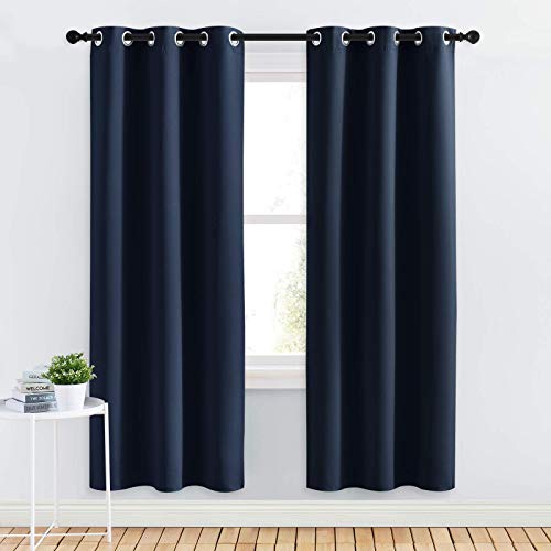 Image of NICETOWN Blackout Draperies Curtains, All Season Thermal Insulated Solid Grommet Top Blackout Curtains /Drapes for Kid's Room (Navy, 1 Pair, 34 x 72 inches)
