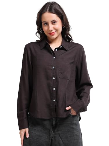 Image of Glam & Chique Women's Relaxed Fit Spread Collar Solid Casual Shirt S-2XL