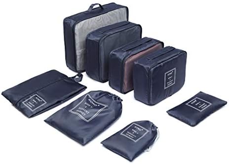 Kono 8 Pcs Packing Cubes Set for Suitcase Luggage Organiser Bag Pouches (Navy)