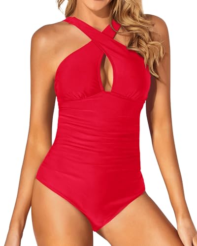 Tempt Me Women One Piece Swimsuits Front Cross Keyhole Tummy Control Backless Bathing Suit