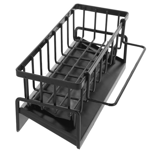 Escurridor de Fregadero Multifunción de Cocina, Estante para Esponjas y Bayetas sin Taladro, Soporte Compacto de Plástico Negro para Encimera, Organizador Práctico para Fregadero