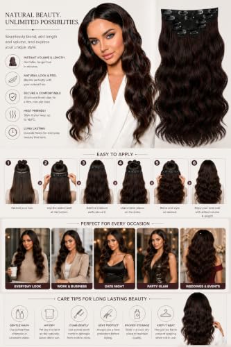 Image of Salon-Grade BROWN with MAROON HIGHLIGHTS Curly /Wavy Clip-in Extensions - 6PCS Synthetic Hair Volumizer with 13 Secure Clips for Instant Volume & Realistic Blend