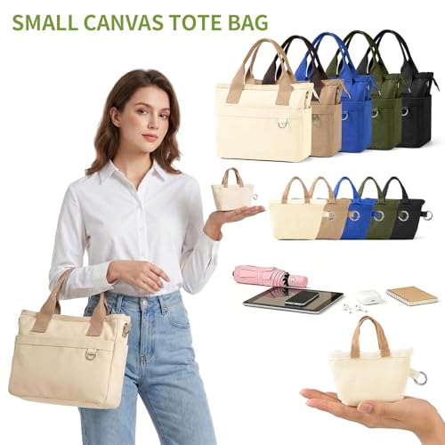 Small Canvas Tote Bag with Multi Pockets, Crossbody Shoulder Bag miniatura 6