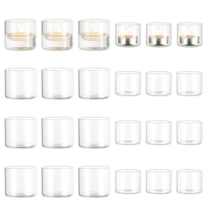 Romadedi Votive Tealight Candle Holders – 24 pcs Clear Glass Tea Light Holders Bulk Small Table Centerpieces Wedding Decor Party Dinner Home Decorations Festivals Christmas