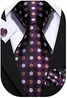 Barry.Wang Formal Men Ties Silk Necktie Set Handkerchief Cufflinks Woven Wedding Business