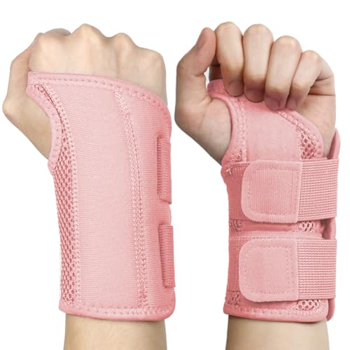 Wrist Splints for Carpal Tunnel,Right Left Hand Support with Adjustable Straps for Men Women,Breathable Day Night Wrist Brace for Carpal Tunnel,Pain Relief(Pink,S/M Right Hand)