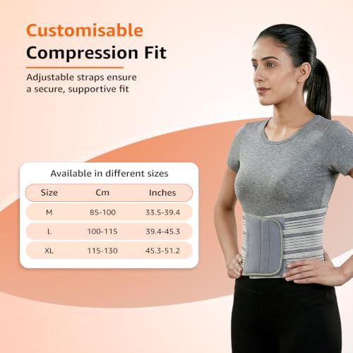Image of Amazon Basics Lumbar Sacral Belt | Adjustable Back Support for Lower Back Pain & Muscle Spasms | Breathable Compression for Lifting, Sitting & Daily Use | Men & Women | Medium