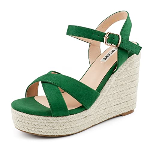 Image of JOY IN LOVE Womens Espadrilles Wedge Sandals Platform Heels Ankle Strap Open Toe Buckle Sandals