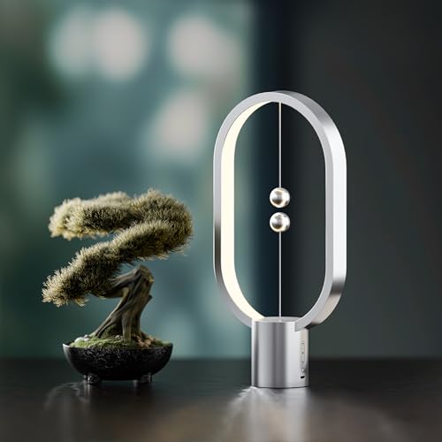 Xhope4u Table Lamp for Bedroom - Balance Lamp,Bedside Lamp with Touch Dimmer,Nightstand Lamp,3 Level Brightness Rechargered Night Light for Home,Office,College Dorm (Silver)
