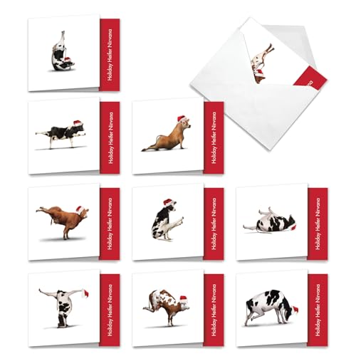 Image of Best Card Co 10 Christmas Blank Boxed Cards Cow MQ6545XSB-B1x10