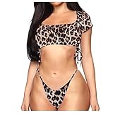 Generisch Costume da bagno da donna push-up a fascia, costume da bagno brasiliano, costume da bagno, marrone, L