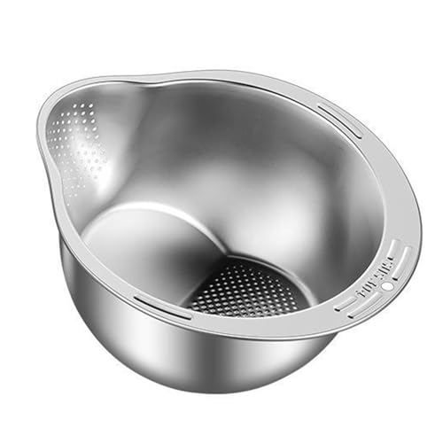 MagiDeal Bol de Lavage de Riz, Bol de Rinçage de Riz en Acier Inoxydable, Passoire à Riz avec Crochet, Panier égouttoir Polyvalent, Ustensile de Cuisine...