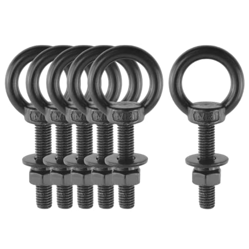 Image of Antrader Lifting Shoulder Eye Bolts,M8 Eye Bolt,M8 x 40mm,Black,6 Sets | Stainless Steel Eyebolts with Lock Nuts,Lock Washers,Flat Washers