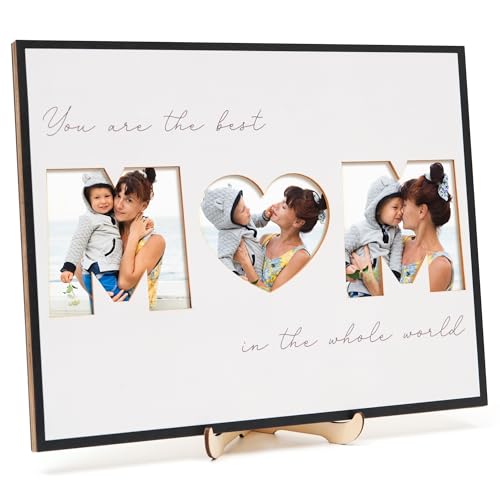 Viwoody Photo Frame MOM Sign for Table Decoration - Picture Frame from Daughter & Son - Displays 3 Photos Custom Mother Photo for Home & Office Decor. Mothers Day Gift Mom Home Decor