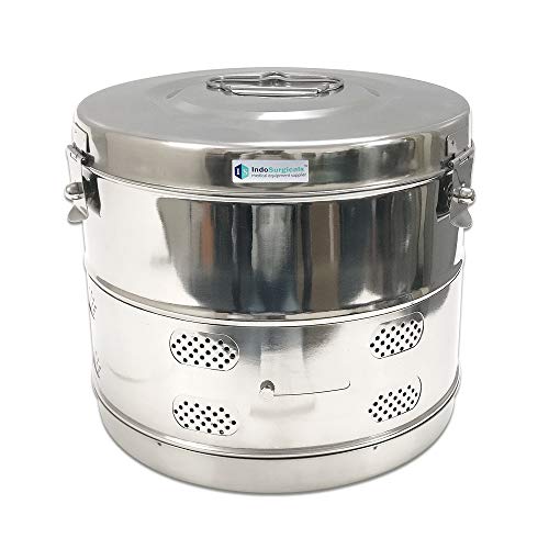 Image of IS IndoSurgicals Stainless Steel Dressing Drum, Super Deluxe Quality Seamless, Diameter X Height (11 inchX9 inch)
