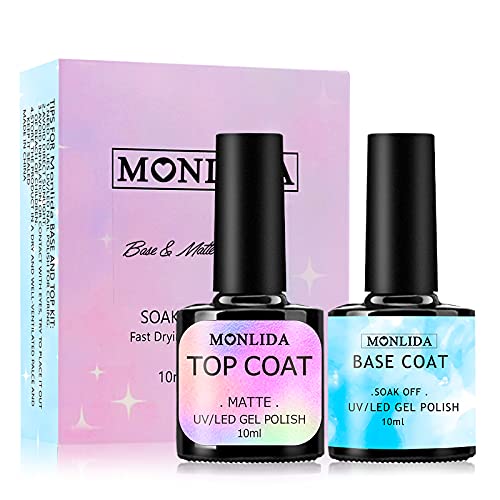 Monlida Base Coat Top Coat, Gel UV Nagellack, Primer Für Gel Nägel Set, Top Maniküre Kit 2x10ml (Matte Top Coat Set) Cover
