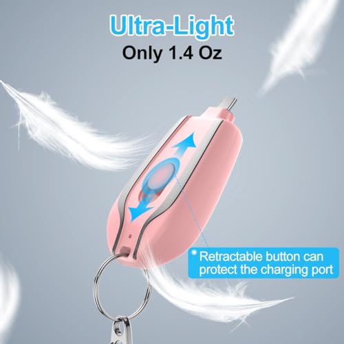 EMNT Keychain Portable Charger for USB C, 2000mAh Mini Power Emergency Pod,Small Andriod Cell Phone Charger,Type C Power Bank Battery Pack Pink