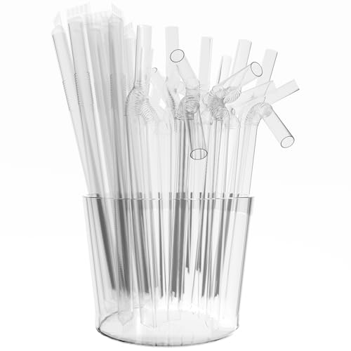 Pitillos flexibles con punta angulada, Pack 100 transparentes miniatura 1