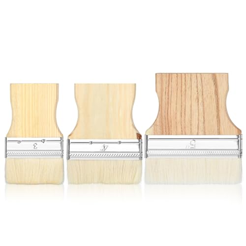 Thinp Set de 3 Pinceles Planos Paddle, Pincel Ancho Grandes de 3/4/5 Pulgadas con Mango de Álamo, Pinceles de Lana para Pinturas al Óleo y Acrílicas