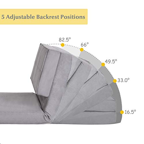 Giantex 5-Position Adjustable Convertible Flip Chair, Sleeper Dorm Game Bed Couch Lounger Sofa Chair Mattress Living Room Furniture, Gray #TOP2