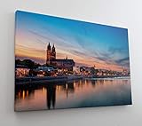 DesFoli Magdeburg Deutschland Skyline Stadt Leinwand Canvas-Bild Wandbild Kunstdruck L2786 Größe 100 cm x 70 cm