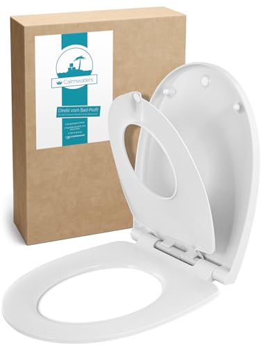 Calmwaters® Familien WC-Sitz, Toilettendeckel mit integriertem Kindersitz, einzeln lösbar, Absenkautomatik, 2 Montage-Optionen von oben, abnehmbar, antibakteriell, ovale Klobrille Weiß