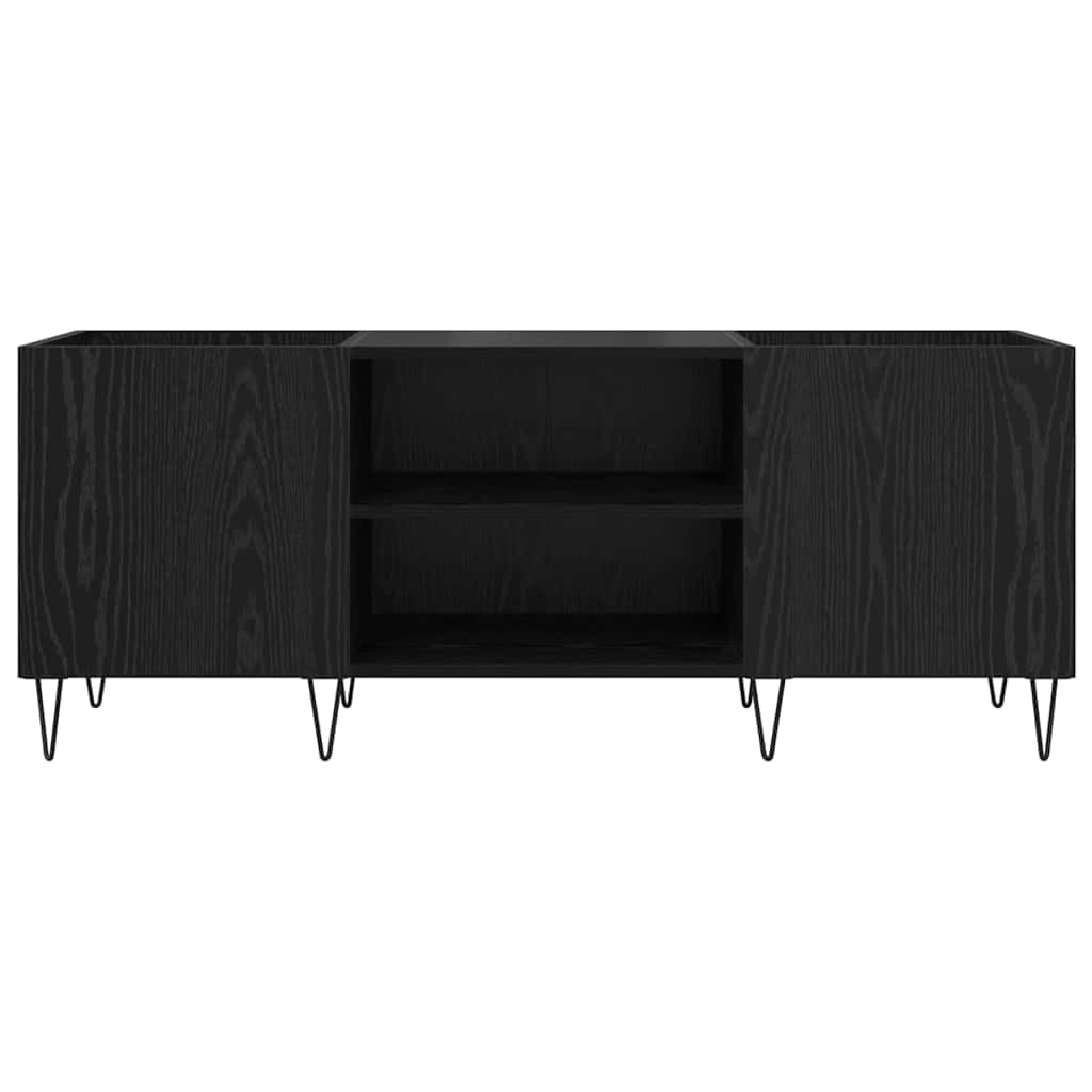 Armario para discos de vinilo negro efecto roble 121 x 38 x 48 cm con espacio de almacenamiento para sala de estar, medios, TV, alta fidelidad, CD, DVD, gestión de cables, estantería