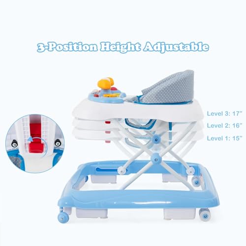 INFANS Foldable Baby Walker, 3 in 1 Toddler Walker Leaning-Seated Walk-Behind with Removable Music Tray, Adjustable Height, Washable Seat Cushion for Boys and Girls (Wave Point) - Thumbnail 7