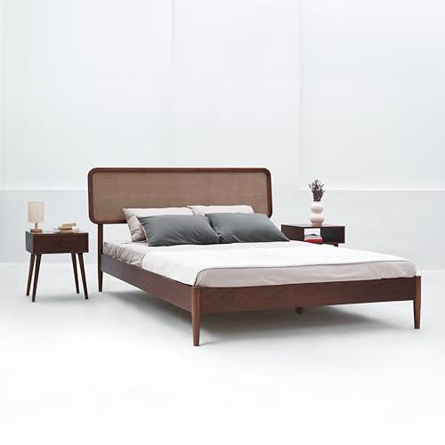 Image of NTC Lupin Wooden Bed Frame with Headboard, Crafted from Walnut, Rubber Wood with Silent Slats and Wood Central Supports, 1000 Lb Capacity, Effortless Assembly, King - Dark Walnut