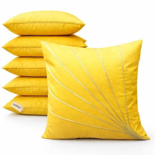 Image of LOFEY Dupion Silk Cushion Cover, 16 x 16 Inch (40 x 40 cm), Decorative Sofa Pillow Cover, Zipper Closure (2, Yellow)