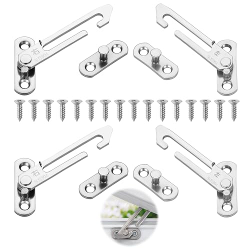 4 Pairs Window Restrictor for UPVC, Window Lock Stainless Steel, Window Latches Security Chrome, Window Catch Left Right Hand for Home School Kindergarten