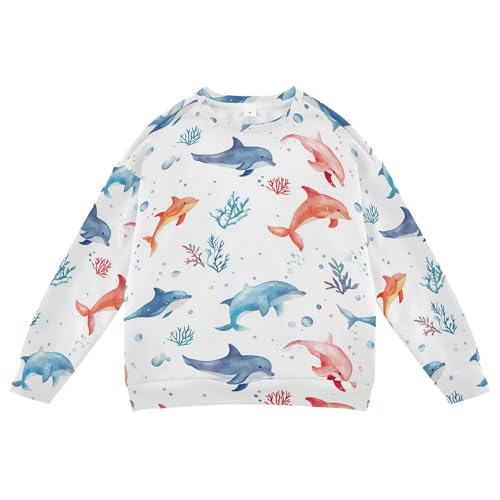 JUNZAN Sweet Dolphin White Big Boys Hooded Sweatshirt Fleece Boys Sweat Shirt Party 4T