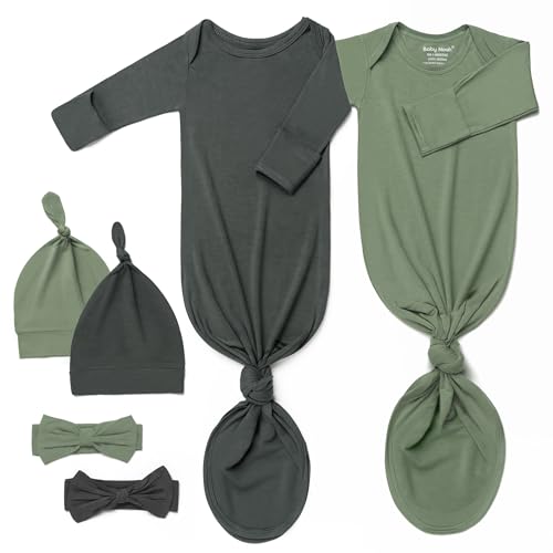 Image of Newborn Baby Knotted Gown, Ultra-Soft Infant Sleeper Coming Home Outfit with Hat, Bowknot (2 Packs)