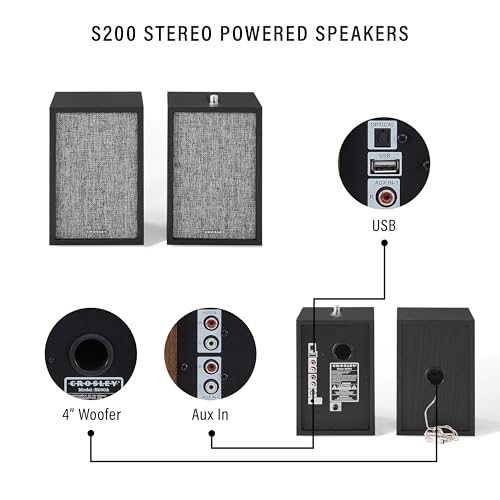 Crosley S200A-BK 4" Active Powered Bluetooth Stereo Speakers with Optical, USB, and Aux Connections, Black by Crosley - Image 3