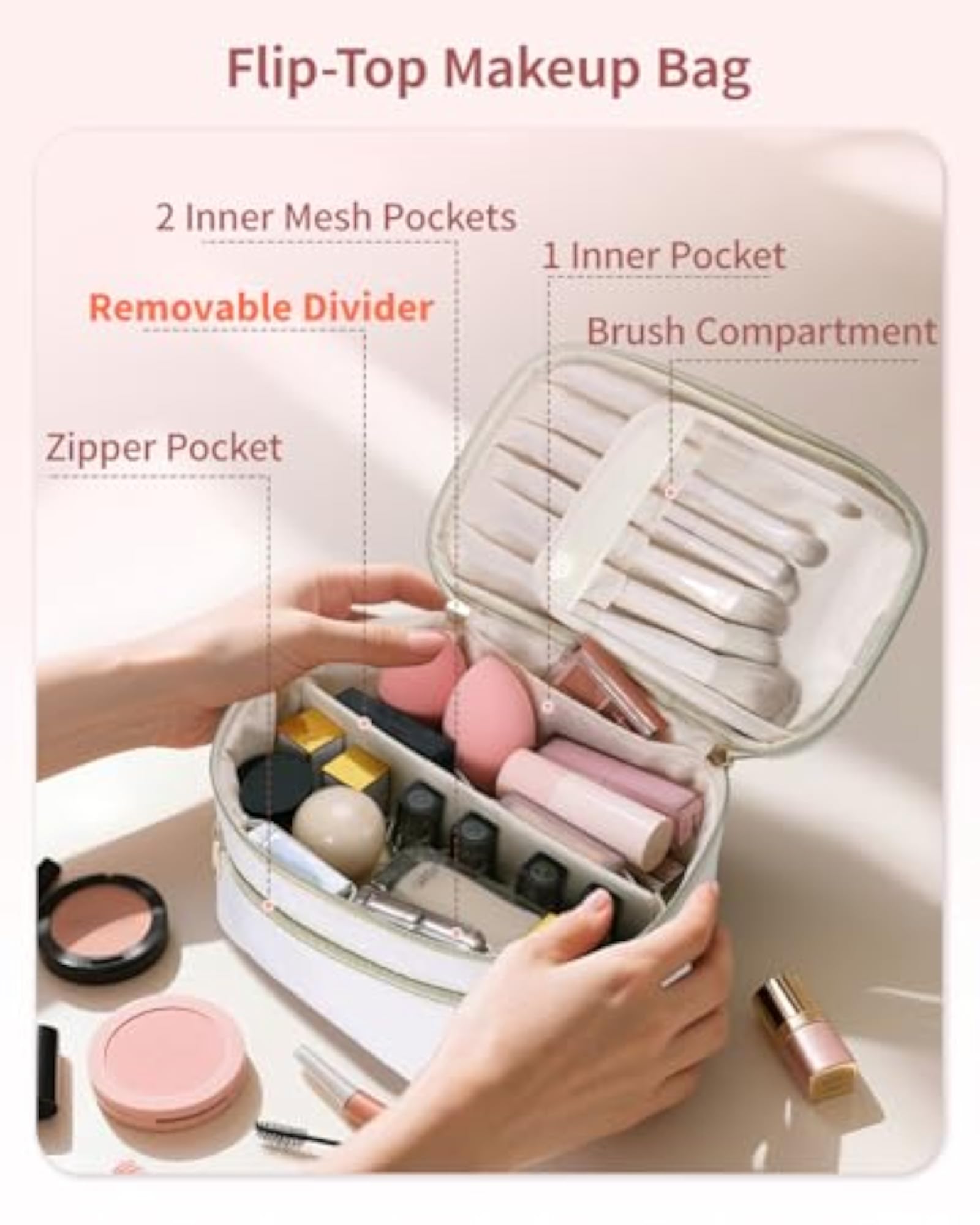 Eco Vegan Leather Makeup Bag, Medium Organizer for Women