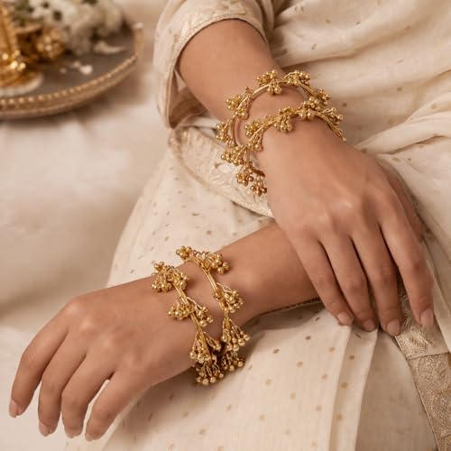 Image of Shining Diva Fashion 4 Pcs Traditional Stylish Ghungroo Kashmiri Bangles Set for Women & Girls