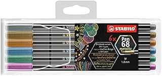 Metallic Premium Felt Tip Pen - STABILO Pen 68 Metallic - Wallet of 6 - Assorted Colours