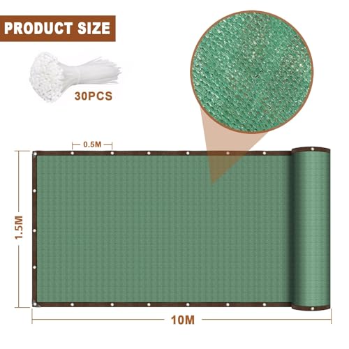 Filet d'ombrage polyéthylène haute densité vert résistant 1,5x10m