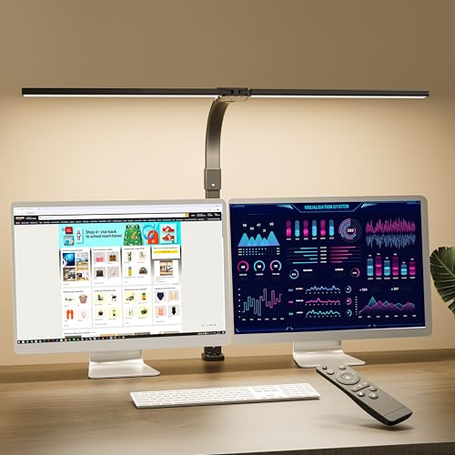 SICCOO LED Double Head Desk Lamp,24W Brightest Architect Double Swing-arm Table Lamps,5 Adjustable Brightness Color Temperature ，for Workbench/Monitor/Home/Reading/Offices/Bedrooms/Dormitories