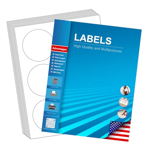 3' Circle Sticker Labels, Round Printable Sticker to Write On, Sticker Paper for Inkjet Printer, (6 Labels/Sheet), 30 Sheets, HB-C006